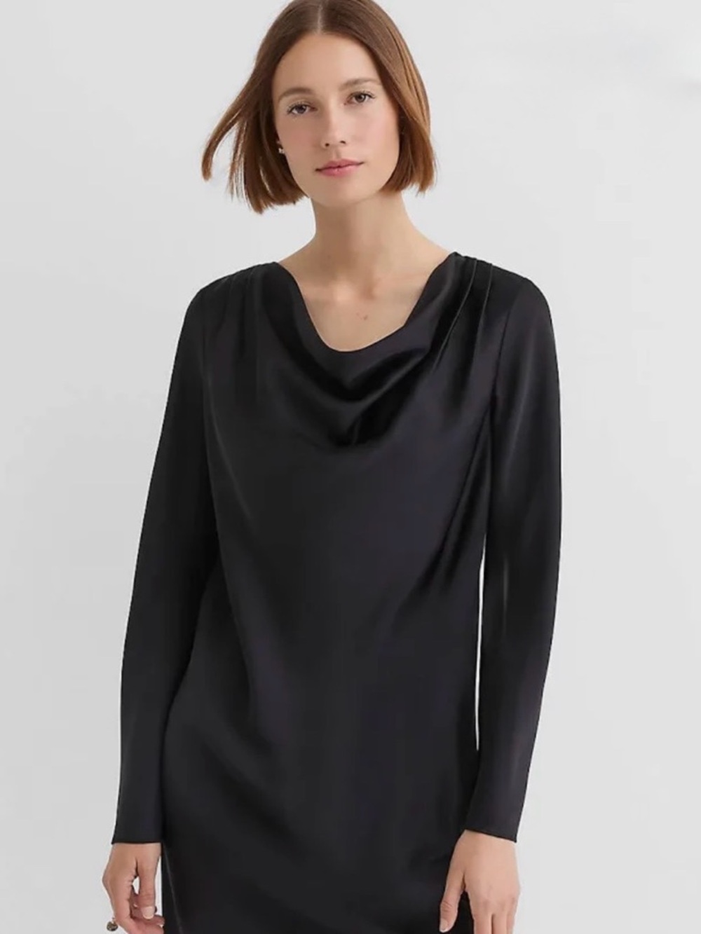 LOFT Black Cowl Neck Dress. Satin feel. Mini Size 12 .